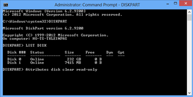 Windows 8 Command Prompt (Admin), Diskpart